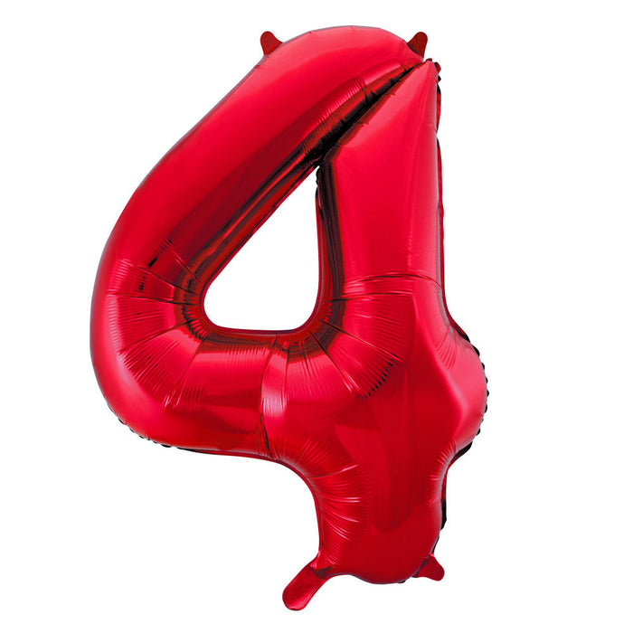 Red Number 4 Giant Foil Helium Balloon 34" (Optional Helium Inflation)