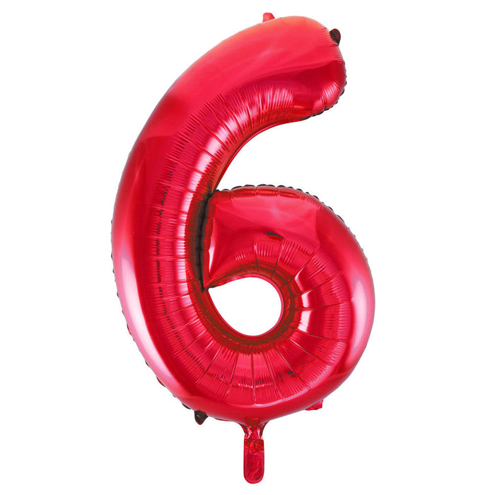 Red Number 6 Giant Foil Helium Balloon 34" (Optional Helium Inflation)