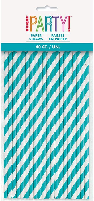 Striped Paper Smoothie Straws - 40 Per Pack