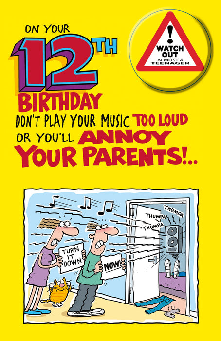 Birthday 12th Boy Greeting Card From Giggles Humour 760822 G13103