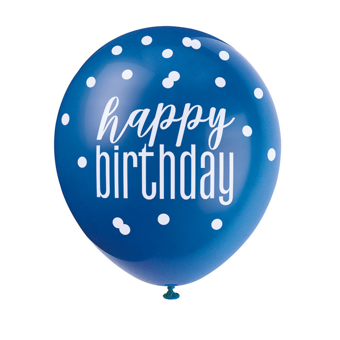 Happy Birthday Glitz Blue and White Balloon 6 Pack