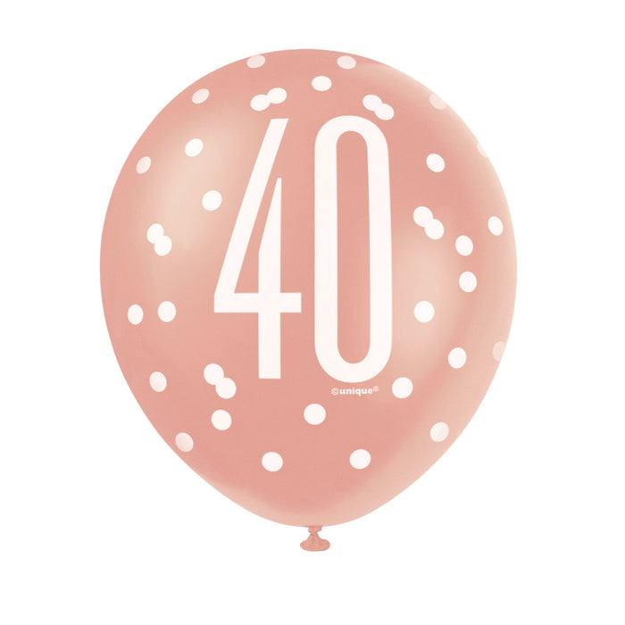 40 Birthday Glitz Rose Gold Balloons x 6