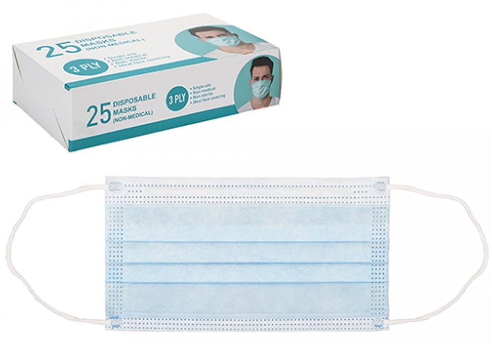 Disposable Face Mask - Pack of 25 - Blue