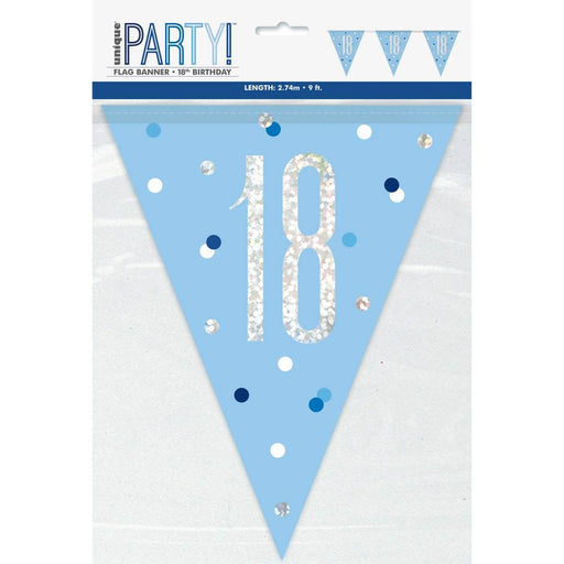 Flag Banner 18th Birthday Blue Glitz - Sweets 'n' Things