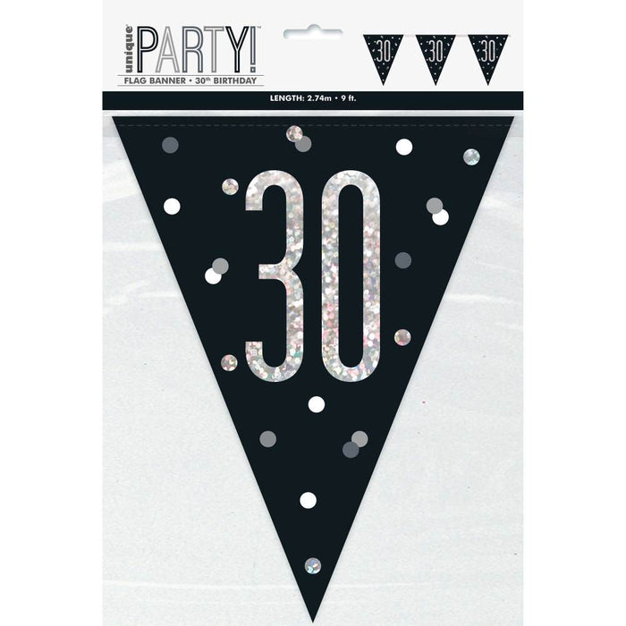 Flag Banner 30th Birthday Black Glitz - Sweets 'n' Things