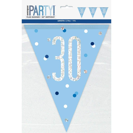 Flag Banner 30th Birthday Blue Glitz - Sweets 'n' Things