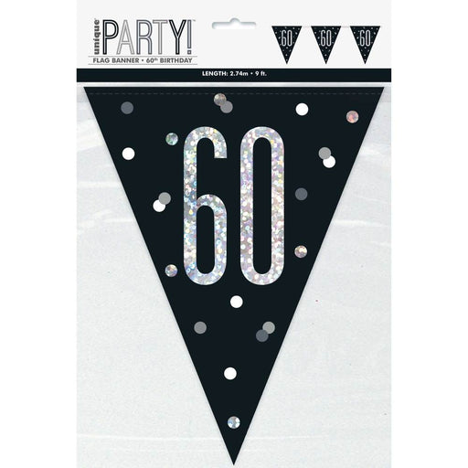 Flag Banner 60th Birthday Black Glitz - Sweets 'n' Things