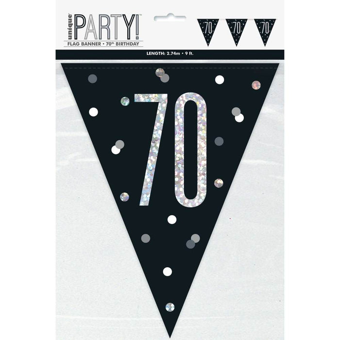 Flag Banner 70th Birthday Black Glitz - Sweets 'n' Things