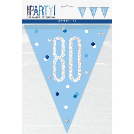 Flag Banner 80th Birthday Blue Glitz - Sweets 'n' Things