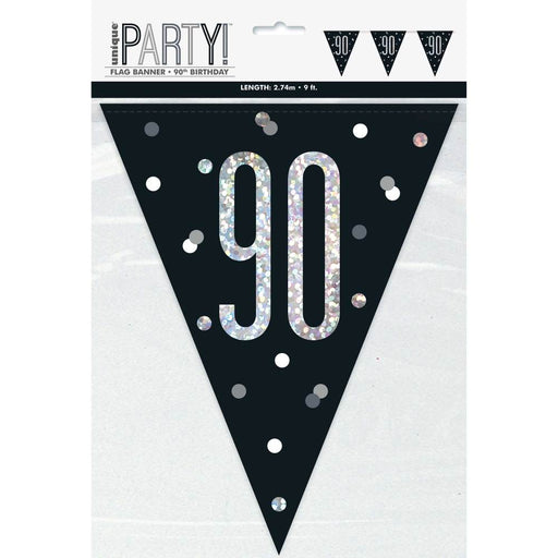 Flag Banner 90th Birthday Black Glitz - Sweets 'n' Things