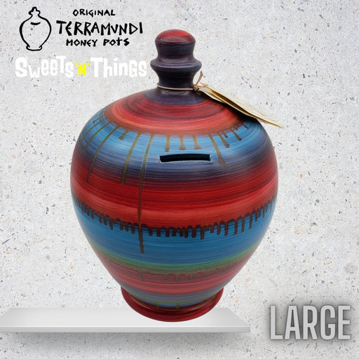 Original Terramundi Money Pot Large Colourful Pot Red Blue - Sweets 'n' Things